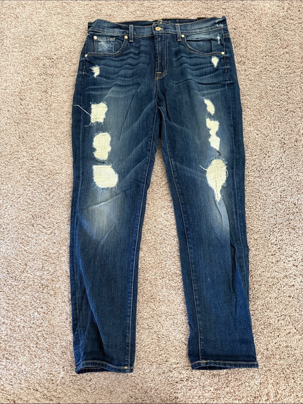 Dark Wash Distressed Women’s Jeans - Blue